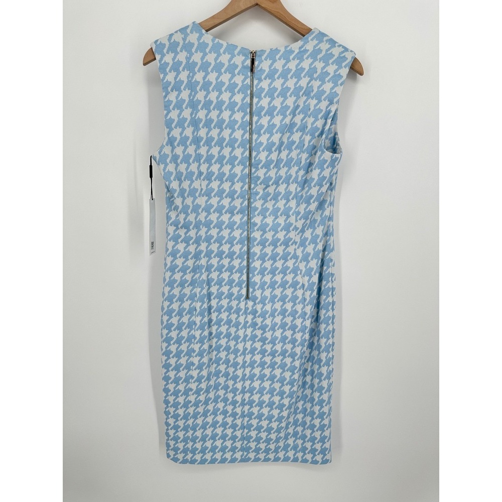 Calvin Klein Sheath Dress Womens 12 Blue White Houndstooth Sleeveless V-Neck New - Picture 6 of 7